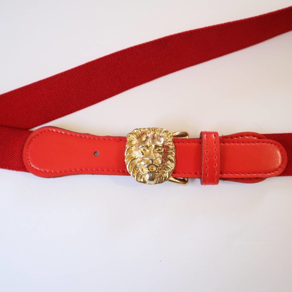 Vintage Accessories - Vintage Gold Tiger Head Hook Red Belt Large